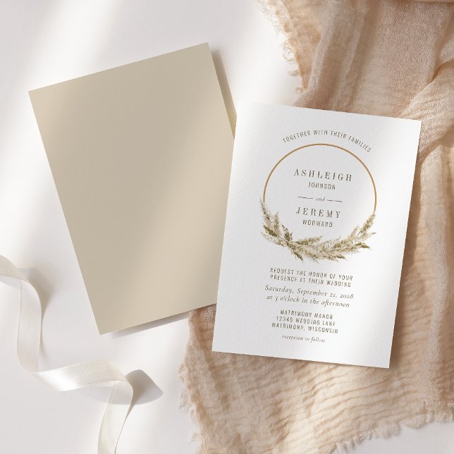 Boho Hoop Pampas Grass Wedding Invitation (Creator Uploaded)