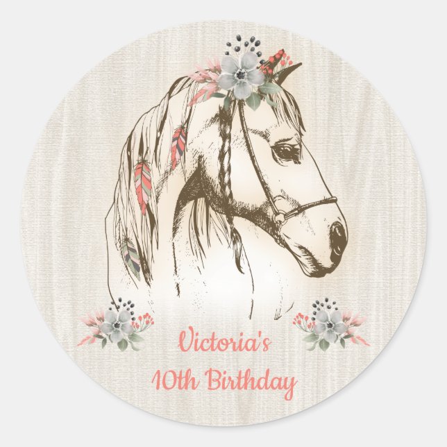 Boho Horse Birthday Party Stickers (Front)