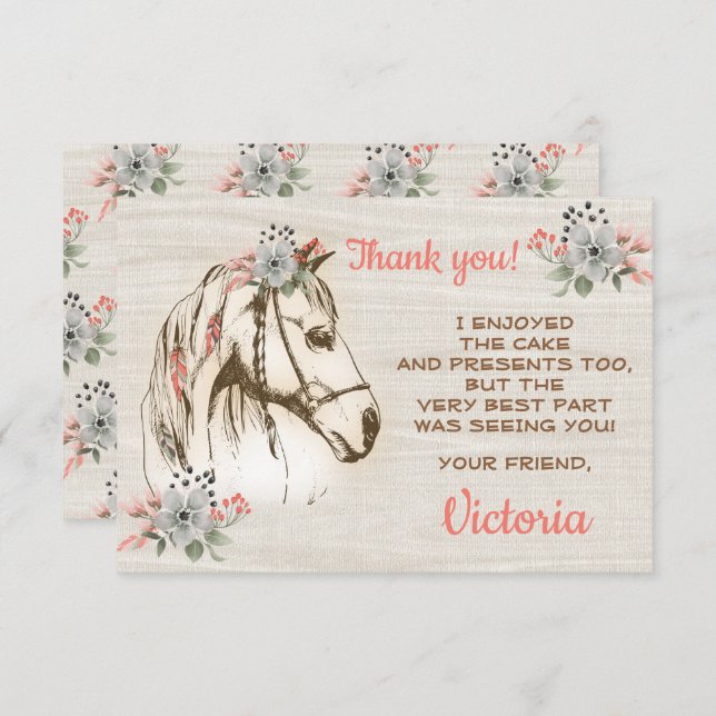 Boho Horse Birthday Party Thank you note Invitation (Front/Back)