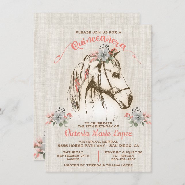 Boho Horse Cowgirl Quinceañera 15th Birthday Invitation (Front/Back)