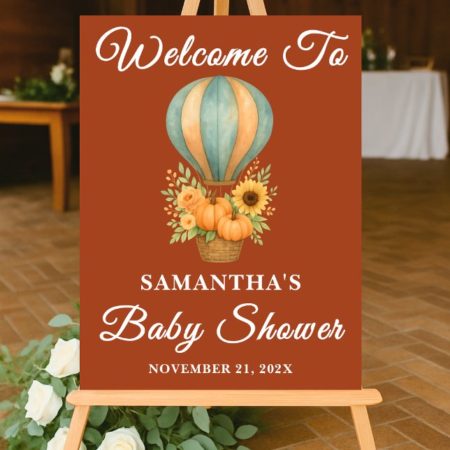 Boho Hot Air Balloon Fall Baby Shower Welcome Acrylic Sign (Creator Uploaded)