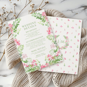 Boho Hot Pink Floral Wreath Garden Wedding Details Enclosure Card