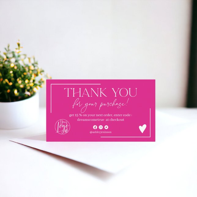 Boho hot pink script order thank you business card (Boho hot pink script order thank you business card)