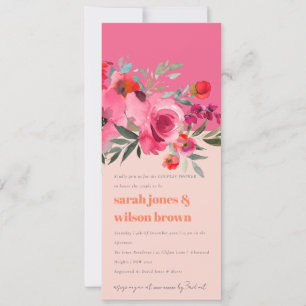 Boho Hot Pink Watercolor Floral Couples Shower Invitation