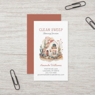Boho House Cleaning Home Services Watercolor Business Card