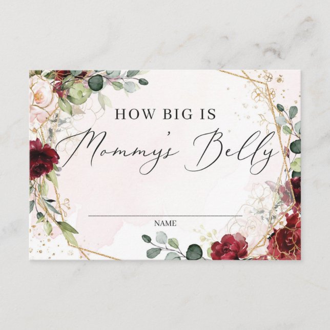 Boho how big is mummy's belly card burgundy gold (Front)