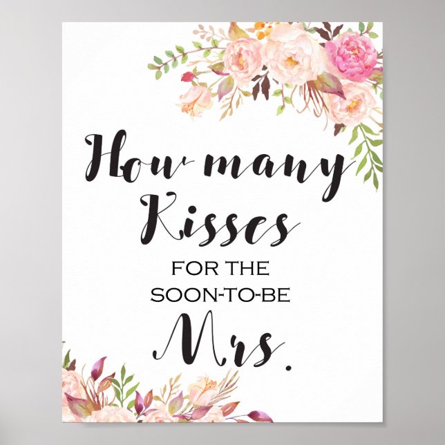 Boho How Many Kisses Game Sign (Front)