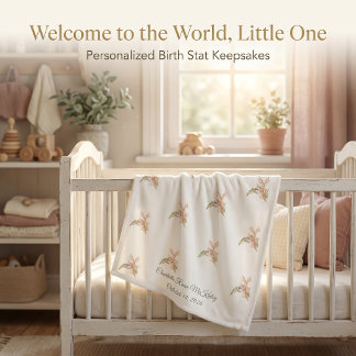 Boho Hummingbird and Wildflowers Whimsical Nursery Fleece Blanket