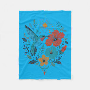 Boho Hummingbird Floral Celestial Sun And Moon Fleece Blanket