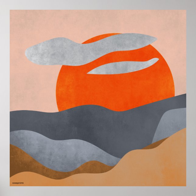 Boho hygge wall art sundown abstract landscape on  (Front)