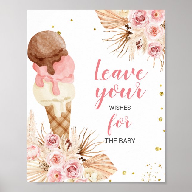 Boho Ice Cream Baby Shower Wishes for Baby Sign   (Front)