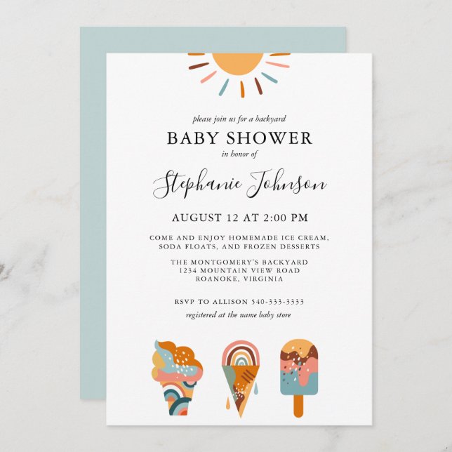 Boho Ice Cream Backyard Baby Shower Invitation (Front/Back)