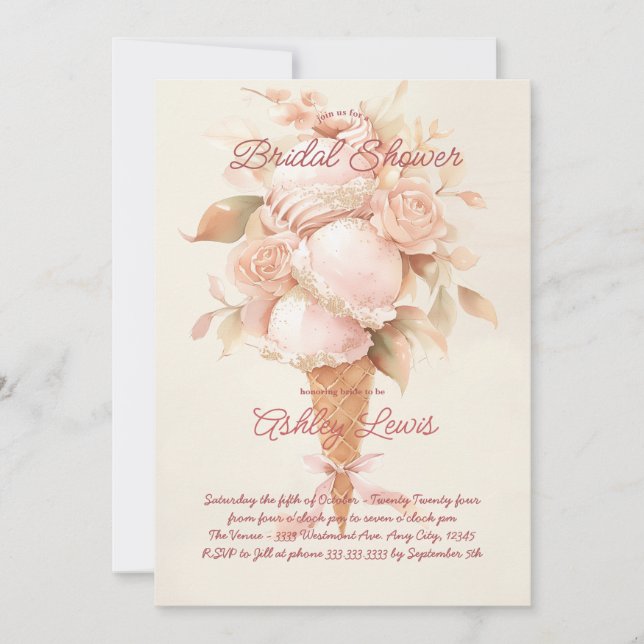 Boho Ice cream conem floral glitter cone Invitation (Front)