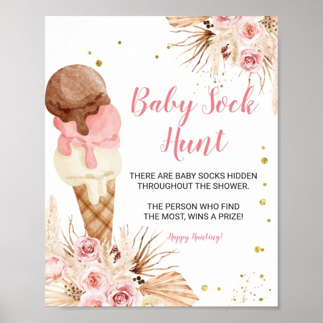 Boho ice cream Pampas Grass Baby Sock Hunt  Poster (Front)