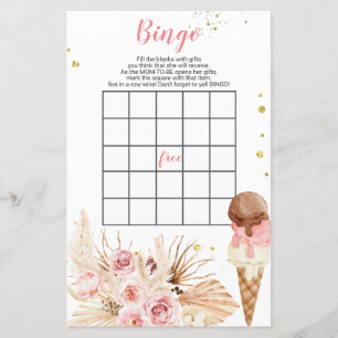 Boho Ice cream Pink flowers baby shower Bingo Game