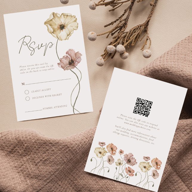 Boho Icelandic Watercolor Iceland Poppy Flowers RSVP Card (Boho Icelandic Watercolor Iceland Poppy Flowers RSVP Card)