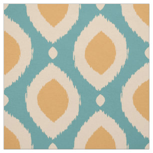 Boho Ikat Print Aqua Yellow Tribal Pattern Girly Fabric