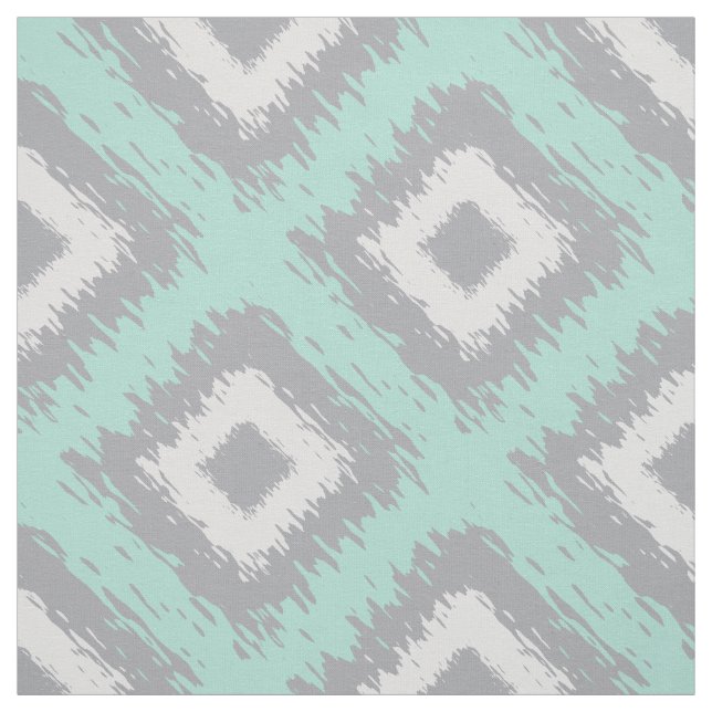 Boho Ikat Tribal Pattern Aqua Gray Diamond Print Fabric (Swatch)