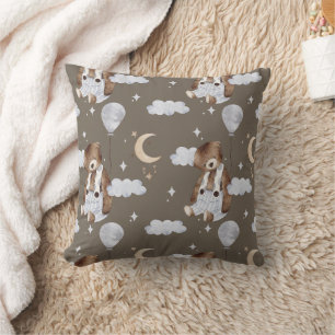 Boho in Neutrals: Baby Bears in Blues Nursery Cushion