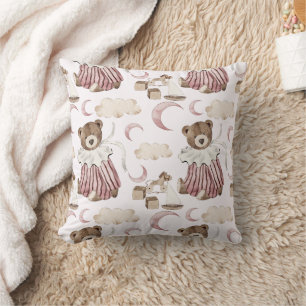 Boho in Neutrals: Baby Bears in Pinks Nursery Cushion