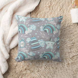 Boho in Neutrals with Blues and Greys Nursery Cushion