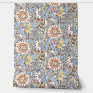 Boho Indian floral with blue grey background Wallpaper
