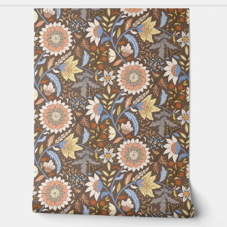Boho Indian floral with brown background Wallpaper