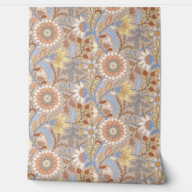 Boho Indian floral with mocha background Wallpaper (Unrolling)