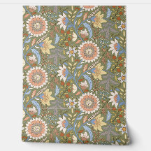 Boho Indian floral with olive green background