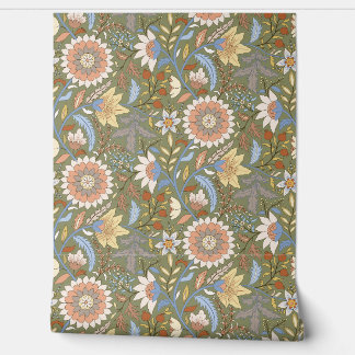 Boho Indian floral with olive green background Wallpaper