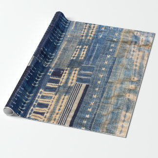 boho indigo mudcloth quilt wrapping paper