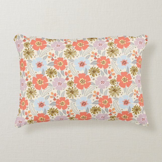 Boho Inspired Floral Pattern Accent Pillow (Front)