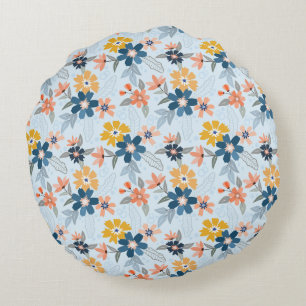 Boho Inspired Flower Pattern Round Pillow