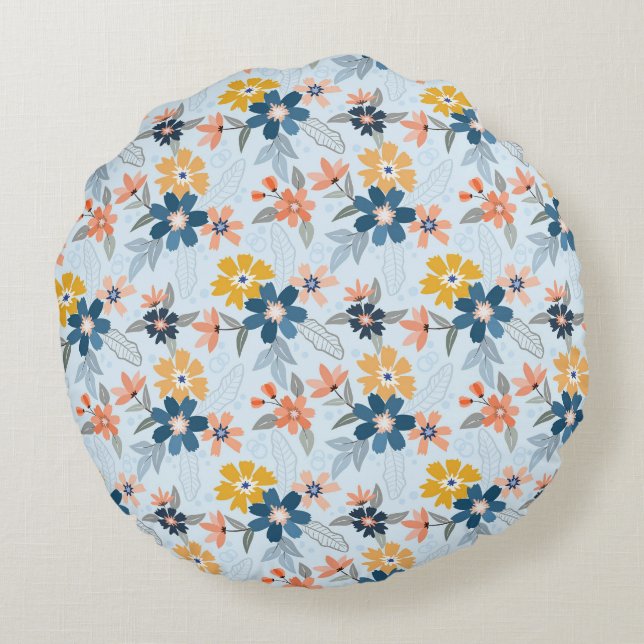 Boho Inspired Flower Pattern Round Pillow (Back)