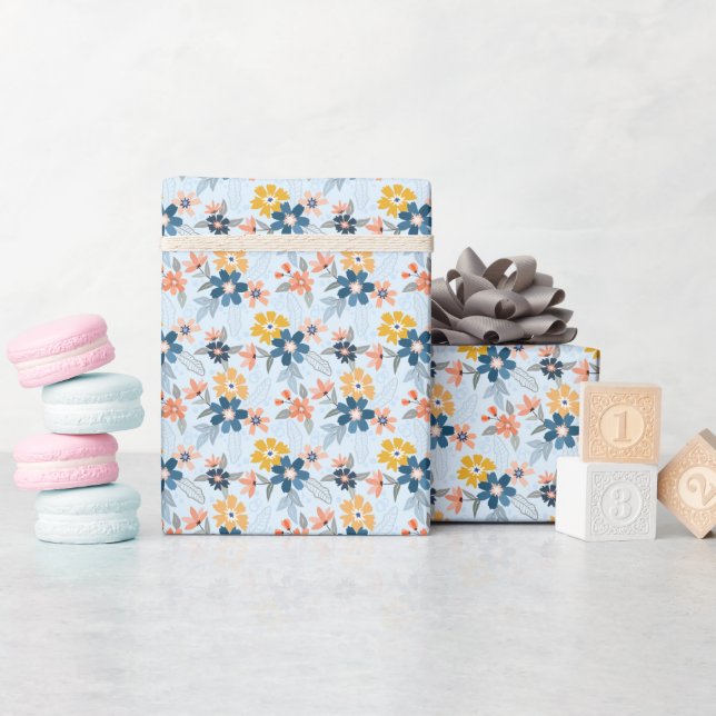 Boho Inspired Flower Pattern Wrapping Paper Roll (Baby Shower)
