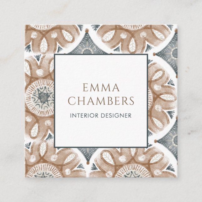 Boho Interior Designer Earthy Muted Colour Abstrac Square Business Card (Front)
