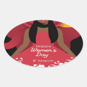 boho international womens day oval sticker