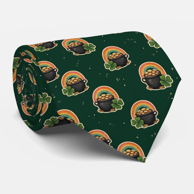 Boho Irish Pot of Gold and Shamrock Tie (Rolled)