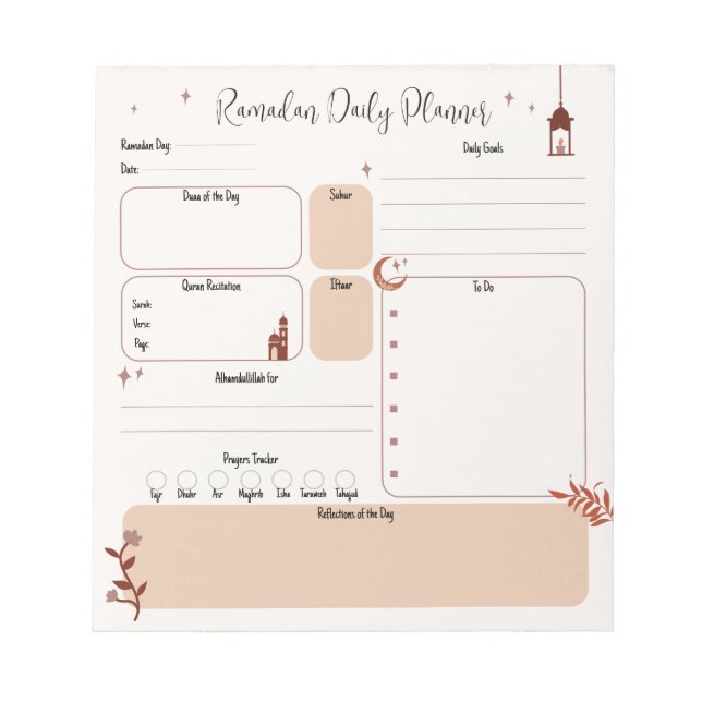 Boho Islamic Customisable Ramadan Planner  Notepad (Front)