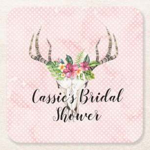 Boho Island Skull Bridal Shower Square Paper Coaster