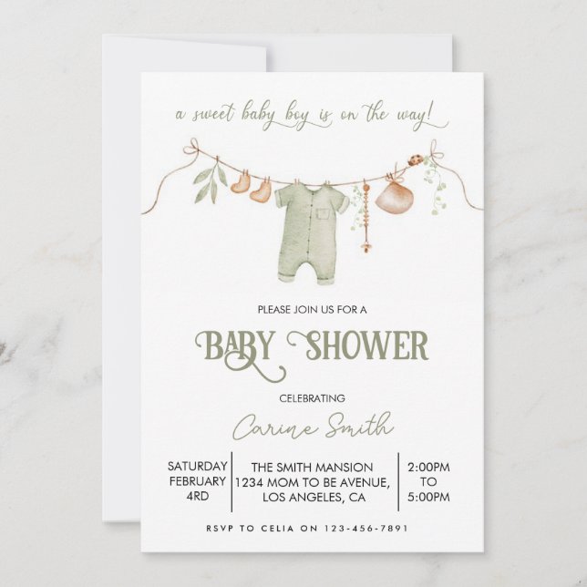 Boho It's a Boy Baby Clothes Baby Shower  Invitation (Front)