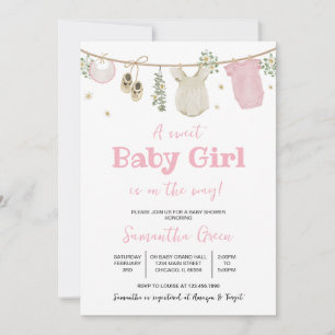 Boho It's a Girl Baby Clothes Baby Shower Invitation