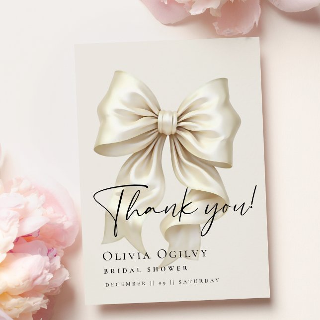 Boho Ivory Cream Bow Bridal Shower Thank You Card (Creator Uploaded)