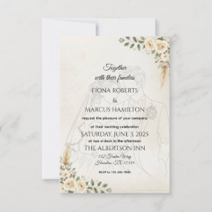 Boho Ivory Roses & Pampas Grass Wedding RSVP Card