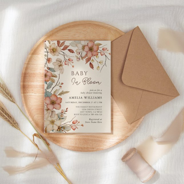 Boho Ivory Wildflower Floral Baby Shower Invitation (Creator Uploaded)