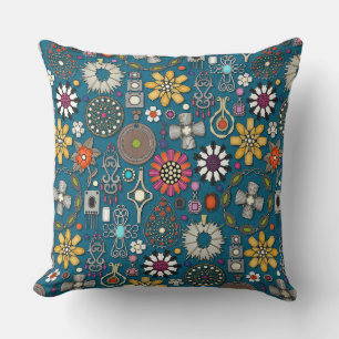 boho jewel treasures peacock blue cushion