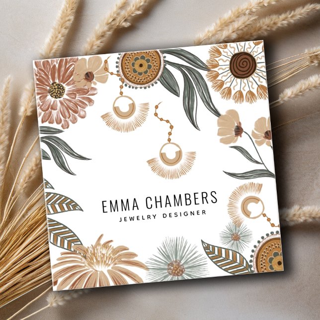 Boho Jewellery Designer Tropical Floral  Square Business Card (Creator Uploaded)