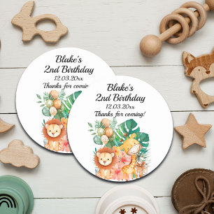 Boho Jungle Animals Birthday Classic Round Sticker