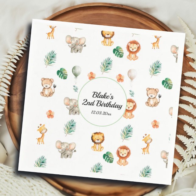 Boho Jungle Animals Birthday Napkin (Creator Uploaded)