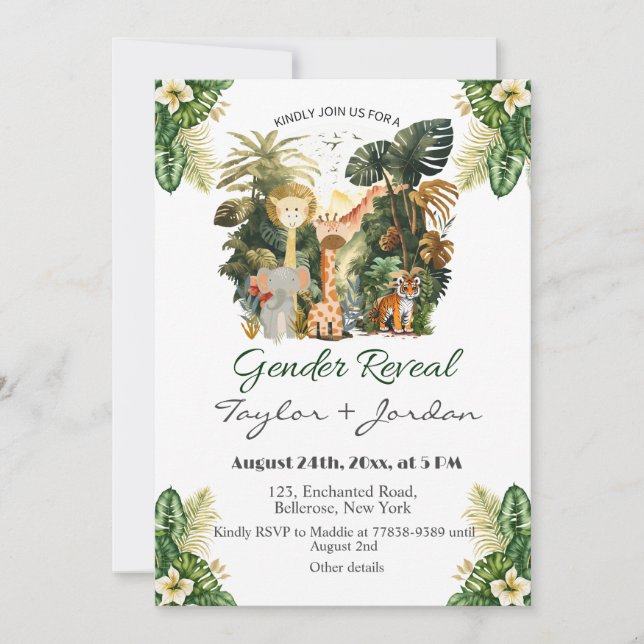 Boho Jungle Animals Gender Reveal Party Invitation (Front)